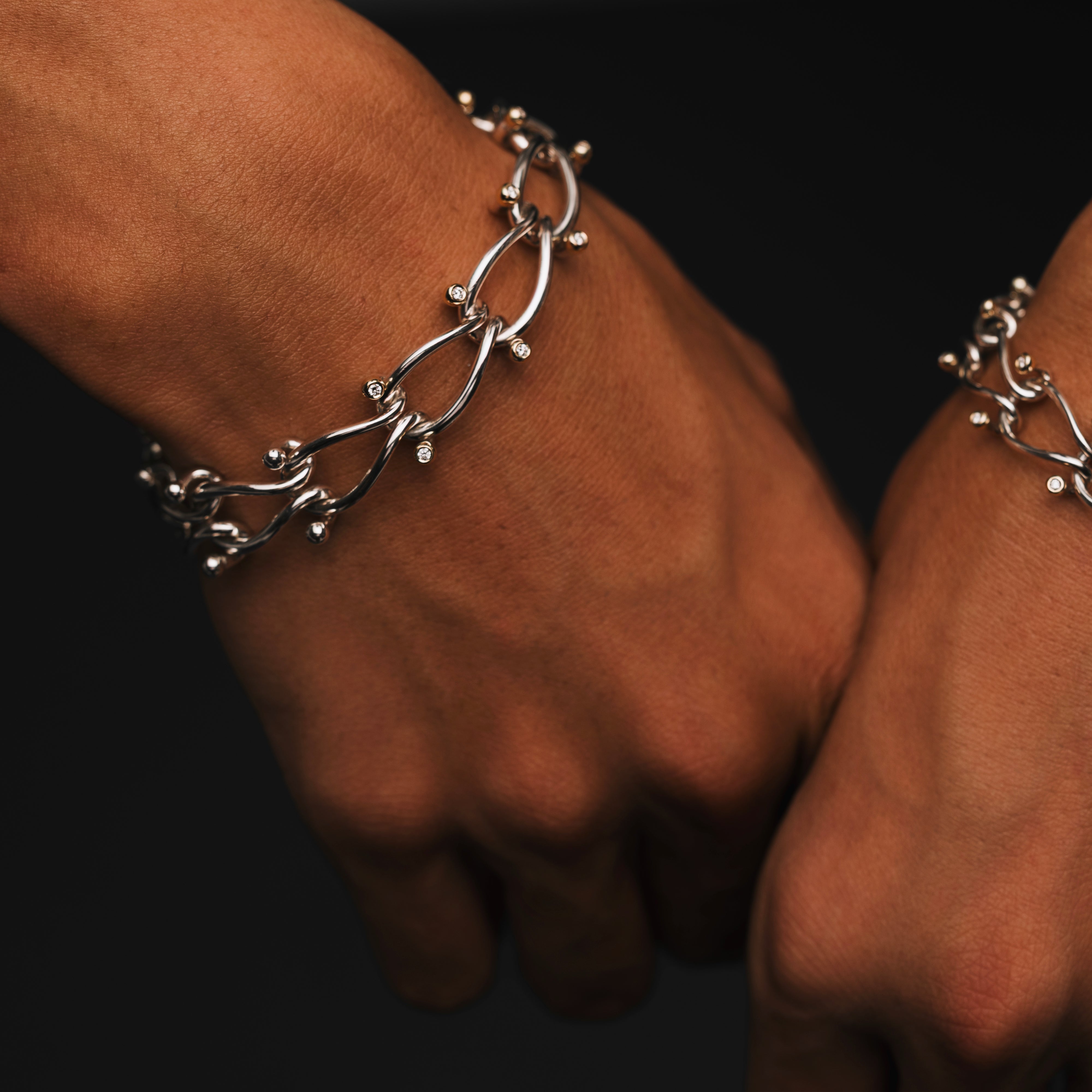 HASSOUパズルデュオチェーンダイヤモンドブレスレット - Mens