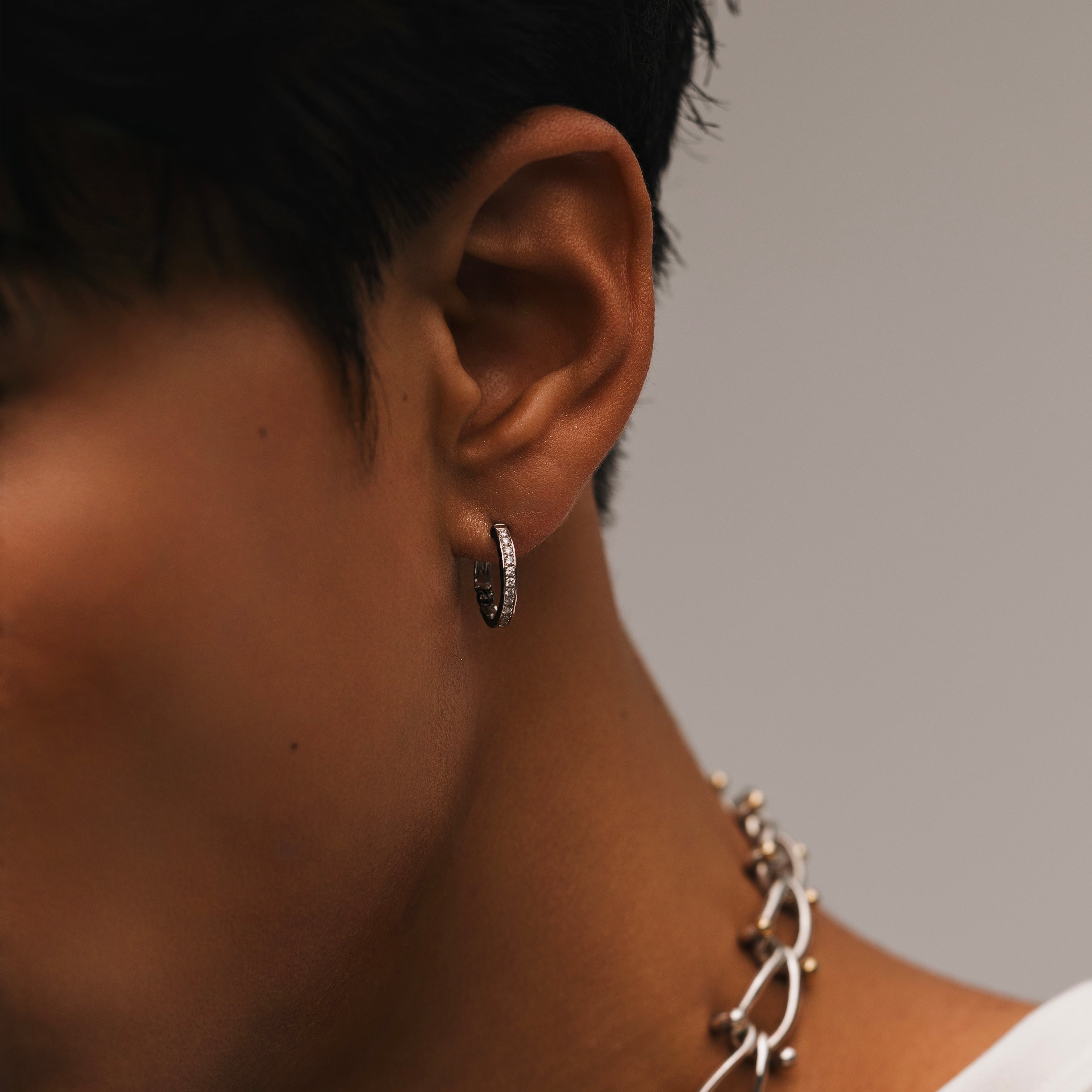 ENプラチナノワールパヴェダイヤモンドフープピアス - Mens